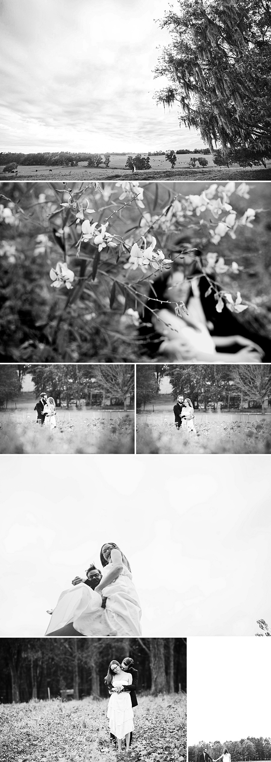 couple in fields and flowers, black and white landscapes