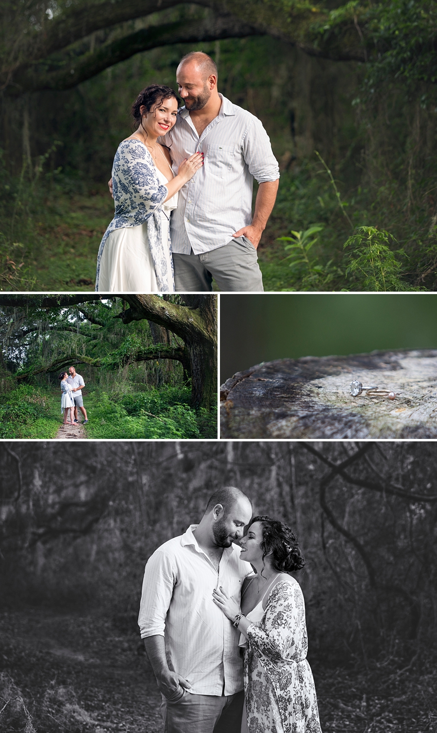 engagement photos with couple in woods