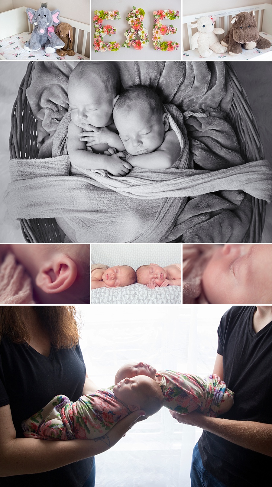 twin newborn girls photographed at home