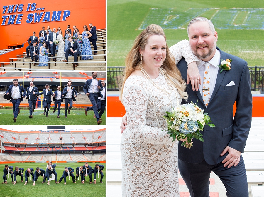 bride and groom at the UF stadium