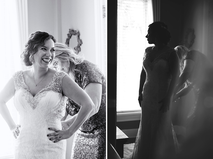 black and white images of the bride getting ready