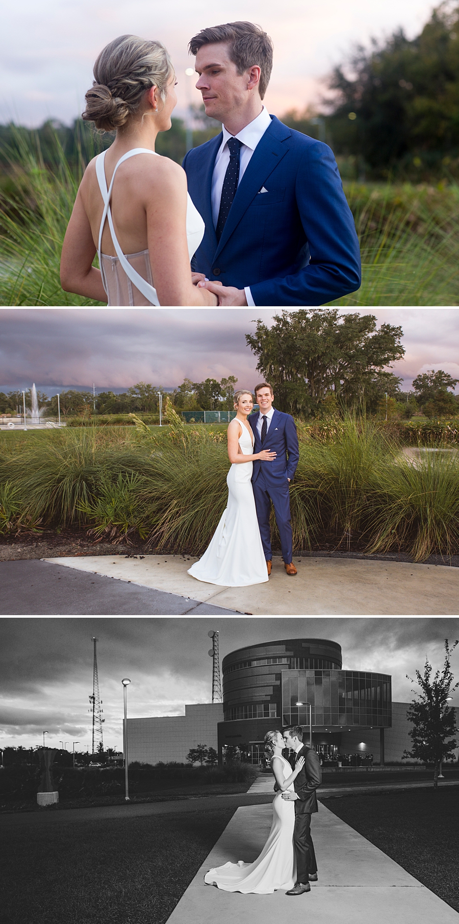 bride and groom portraits at sunset