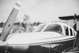 black and white detail shot of small private plane